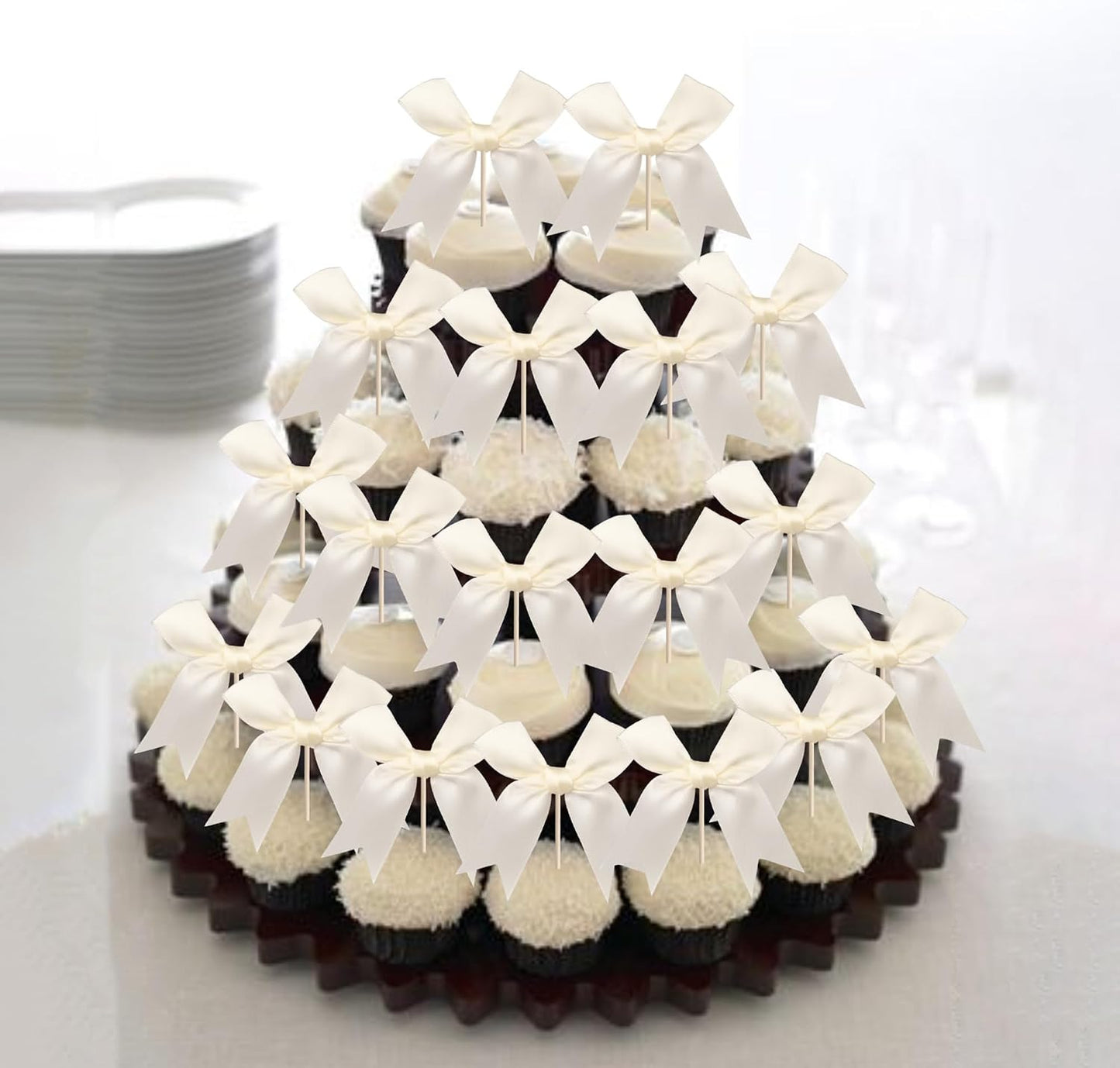 24 PCS Bow Cupcake Toppers Bow Cupcake Picks Bowknot Birthday Party Decorations Bowknot Cake Dessert Picks for Baby Shower Birthday Wedding Bridal Engagement Party Cake Decorations Supplies Yellow