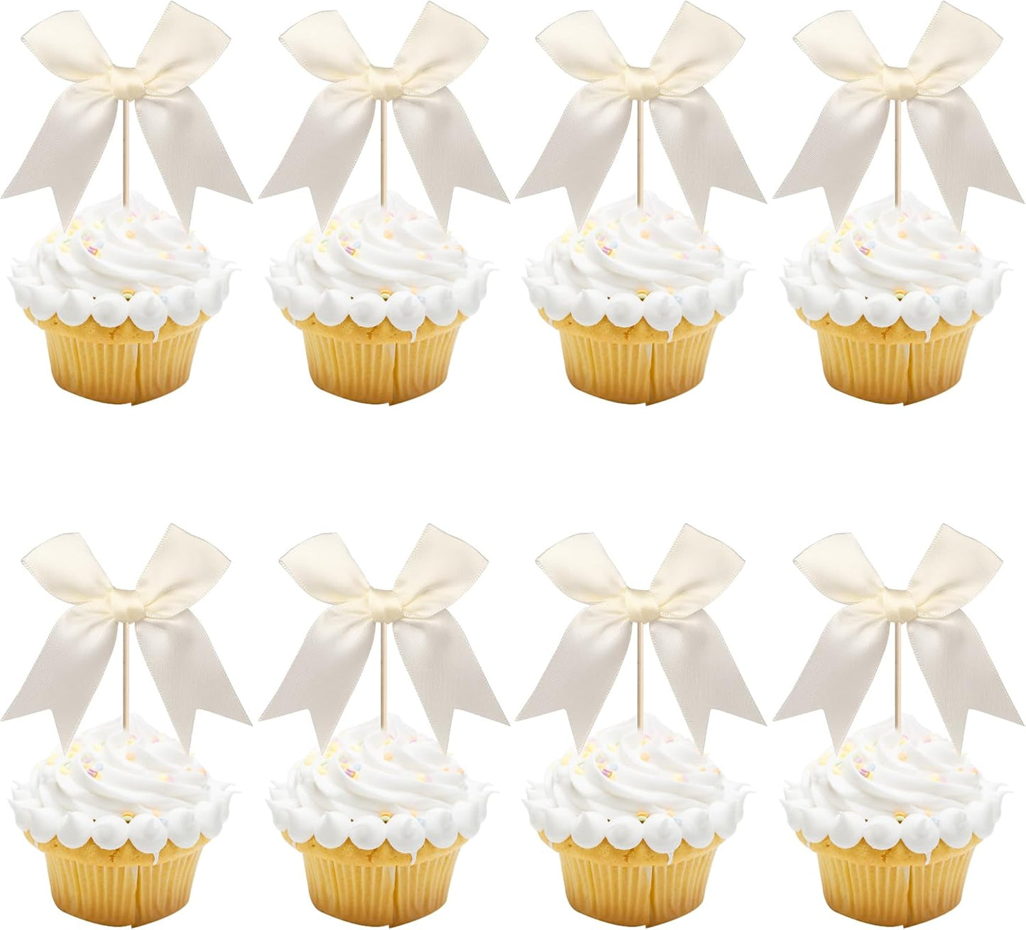 24 PCS Bow Cupcake Toppers Bow Cupcake Picks Bowknot Birthday Party Decorations Bowknot Cake Dessert Picks for Baby Shower Birthday Wedding Bridal Engagement Party Cake Decorations Supplies Yellow