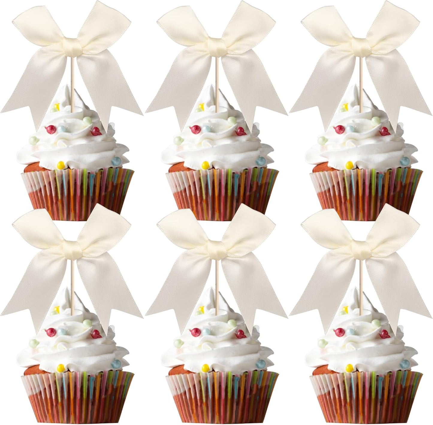 24 PCS Bow Cupcake Toppers Bow Cupcake Picks Bowknot Birthday Party Decorations Bowknot Cake Dessert Picks for Baby Shower Birthday Wedding Bridal Engagement Party Cake Decorations Supplies Yellow