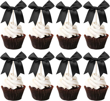 24 PCS Bow Cupcake Toppers Bow Cupcake Picks Bowknot Birthday Party Decorations Bowknot Cake Dessert Picks for Baby Shower Birthday Wedding Bridal Engagement Party Cake Decorations Supplies Yellow