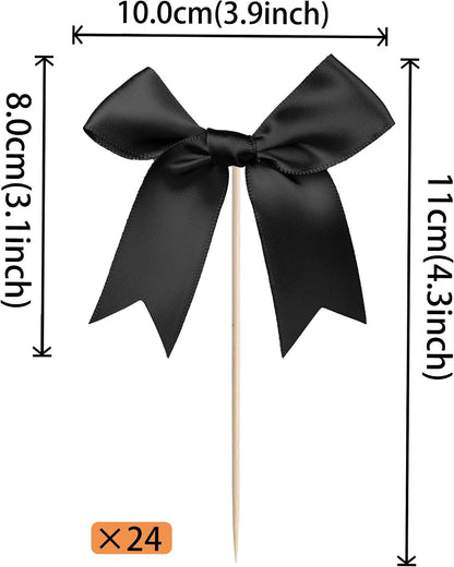 24 PCS Bow Cupcake Toppers Bow Cupcake Picks Bowknot Birthday Party Decorations Bowknot Cake Dessert Picks for Baby Shower Birthday Wedding Bridal Engagement Party Cake Decorations Supplies Yellow