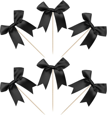 24 PCS Bow Cupcake Toppers Bow Cupcake Picks Bowknot Birthday Party Decorations Bowknot Cake Dessert Picks for Baby Shower Birthday Wedding Bridal Engagement Party Cake Decorations Supplies Yellow