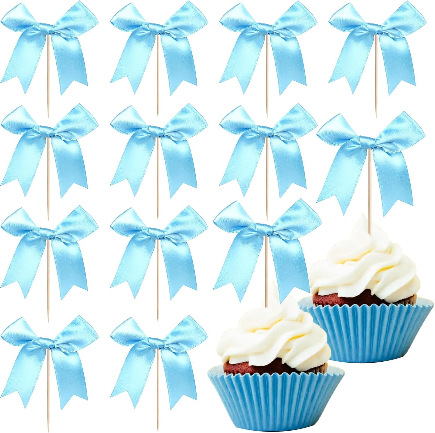 24 PCS Bow Cupcake Toppers Bow Cupcake Picks Bowknot Birthday Party Decorations Bowknot Cake Dessert Picks for Baby Shower Birthday Wedding Bridal Engagement Party Cake Decorations Supplies Yellow