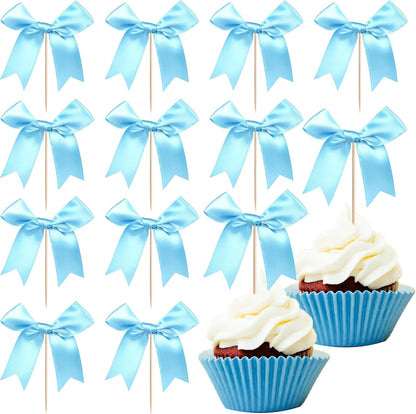 24 PCS Bow Cupcake Toppers Bow Cupcake Picks Bowknot Birthday Party Decorations Bowknot Cake Dessert Picks for Baby Shower Birthday Wedding Bridal Engagement Party Cake Decorations Supplies Yellow