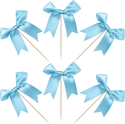 24 PCS Bow Cupcake Toppers Bow Cupcake Picks Bowknot Birthday Party Decorations Bowknot Cake Dessert Picks for Baby Shower Birthday Wedding Bridal Engagement Party Cake Decorations Supplies Yellow
