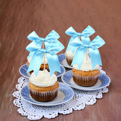 24 PCS Bow Cupcake Toppers Bow Cupcake Picks Bowknot Birthday Party Decorations Bowknot Cake Dessert Picks for Baby Shower Birthday Wedding Bridal Engagement Party Cake Decorations Supplies Yellow