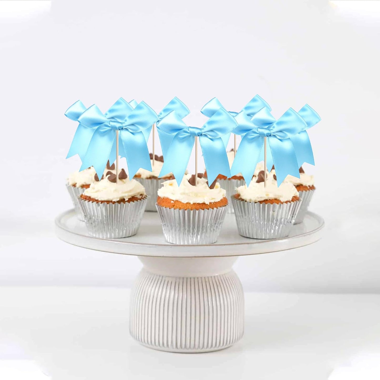 24 PCS Bow Cupcake Toppers Bow Cupcake Picks Bowknot Birthday Party Decorations Bowknot Cake Dessert Picks for Baby Shower Birthday Wedding Bridal Engagement Party Cake Decorations Supplies Yellow