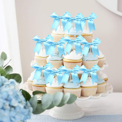 24 PCS Bow Cupcake Toppers Bow Cupcake Picks Bowknot Birthday Party Decorations Bowknot Cake Dessert Picks for Baby Shower Birthday Wedding Bridal Engagement Party Cake Decorations Supplies Yellow