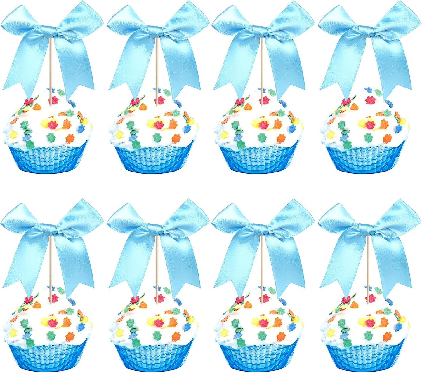 24 PCS Bow Cupcake Toppers Bow Cupcake Picks Bowknot Birthday Party Decorations Bowknot Cake Dessert Picks for Baby Shower Birthday Wedding Bridal Engagement Party Cake Decorations Supplies Yellow
