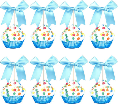 24 PCS Bow Cupcake Toppers Bow Cupcake Picks Bowknot Birthday Party Decorations Bowknot Cake Dessert Picks for Baby Shower Birthday Wedding Bridal Engagement Party Cake Decorations Supplies Yellow