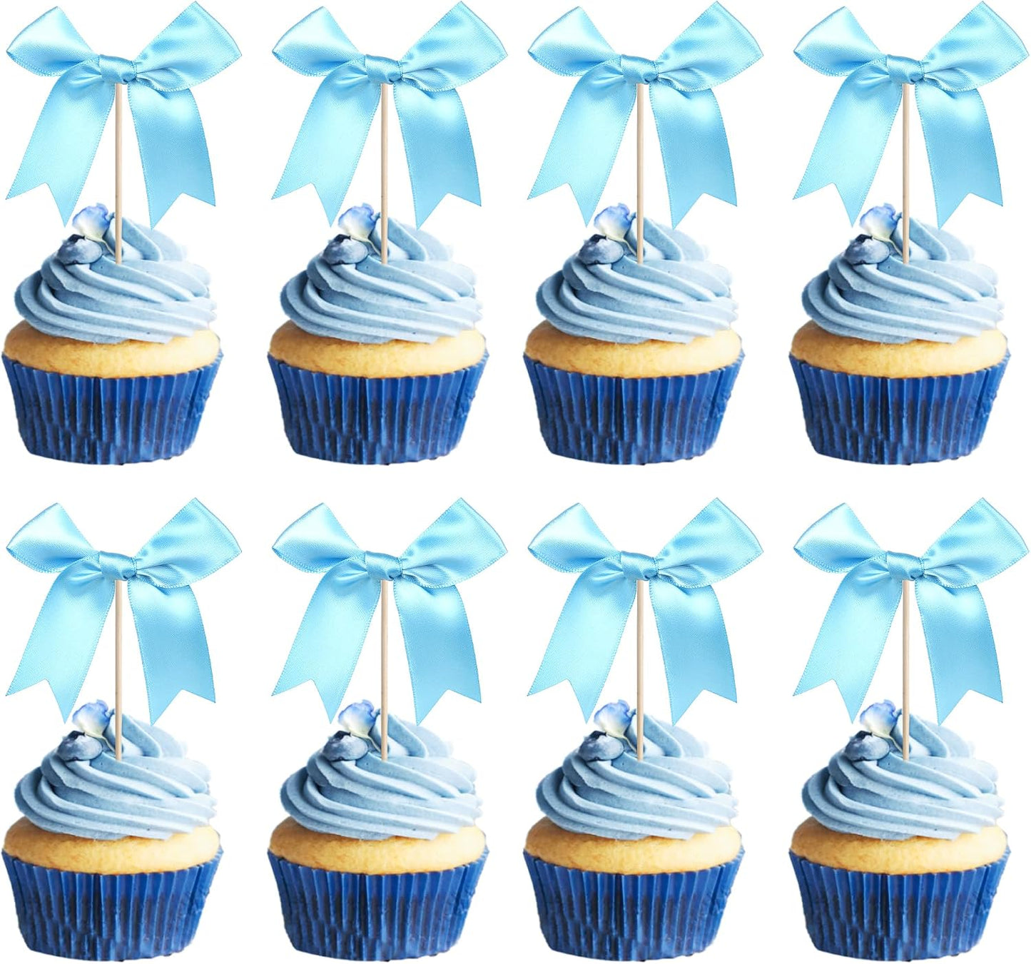 24 PCS Bow Cupcake Toppers Bow Cupcake Picks Bowknot Birthday Party Decorations Bowknot Cake Dessert Picks for Baby Shower Birthday Wedding Bridal Engagement Party Cake Decorations Supplies Yellow
