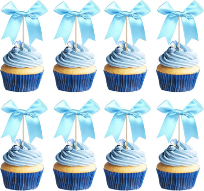 24 PCS Bow Cupcake Toppers Bow Cupcake Picks Bowknot Birthday Party Decorations Bowknot Cake Dessert Picks for Baby Shower Birthday Wedding Bridal Engagement Party Cake Decorations Supplies Yellow