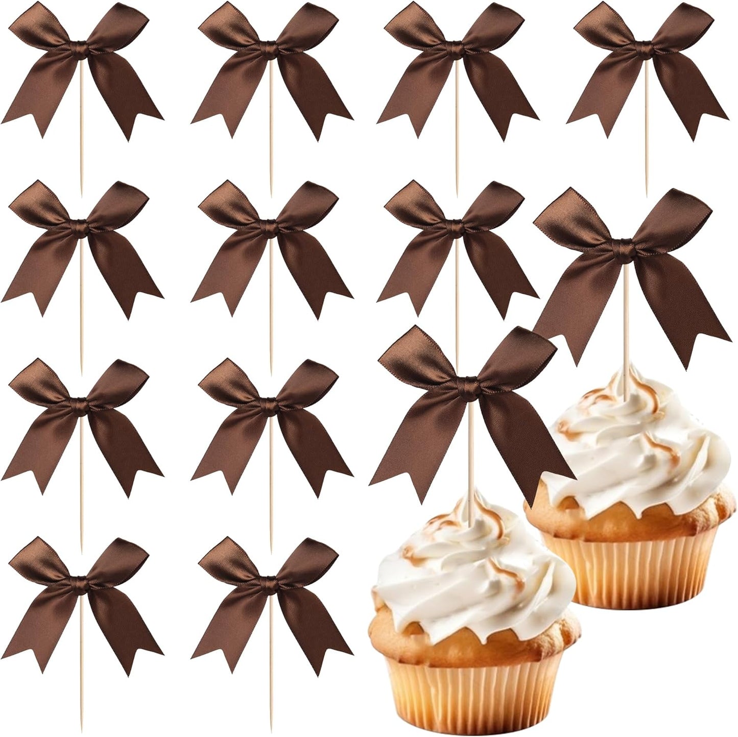 24 PCS Bow Cupcake Toppers Bow Cupcake Picks Bowknot Birthday Party Decorations Bowknot Cake Dessert Picks for Baby Shower Birthday Wedding Bridal Engagement Party Cake Decorations Supplies Yellow