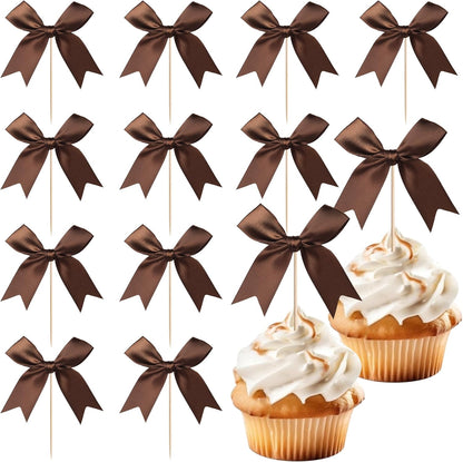 24 PCS Bow Cupcake Toppers Bow Cupcake Picks Bowknot Birthday Party Decorations Bowknot Cake Dessert Picks for Baby Shower Birthday Wedding Bridal Engagement Party Cake Decorations Supplies Yellow