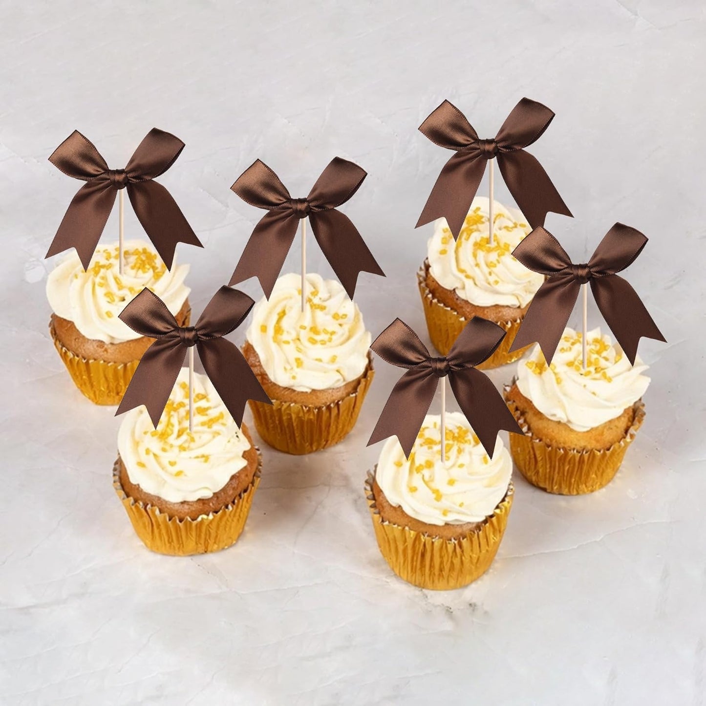 24 PCS Bow Cupcake Toppers Bow Cupcake Picks Bowknot Birthday Party Decorations Bowknot Cake Dessert Picks for Baby Shower Birthday Wedding Bridal Engagement Party Cake Decorations Supplies Yellow