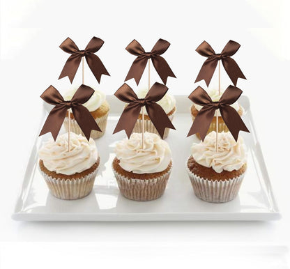24 PCS Bow Cupcake Toppers Bow Cupcake Picks Bowknot Birthday Party Decorations Bowknot Cake Dessert Picks for Baby Shower Birthday Wedding Bridal Engagement Party Cake Decorations Supplies Yellow