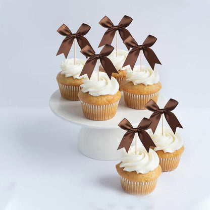 24 PCS Bow Cupcake Toppers Bow Cupcake Picks Bowknot Birthday Party Decorations Bowknot Cake Dessert Picks for Baby Shower Birthday Wedding Bridal Engagement Party Cake Decorations Supplies Yellow