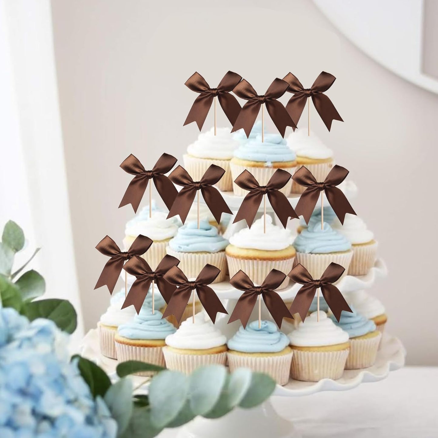 24 PCS Bow Cupcake Toppers Bow Cupcake Picks Bowknot Birthday Party Decorations Bowknot Cake Dessert Picks for Baby Shower Birthday Wedding Bridal Engagement Party Cake Decorations Supplies Yellow