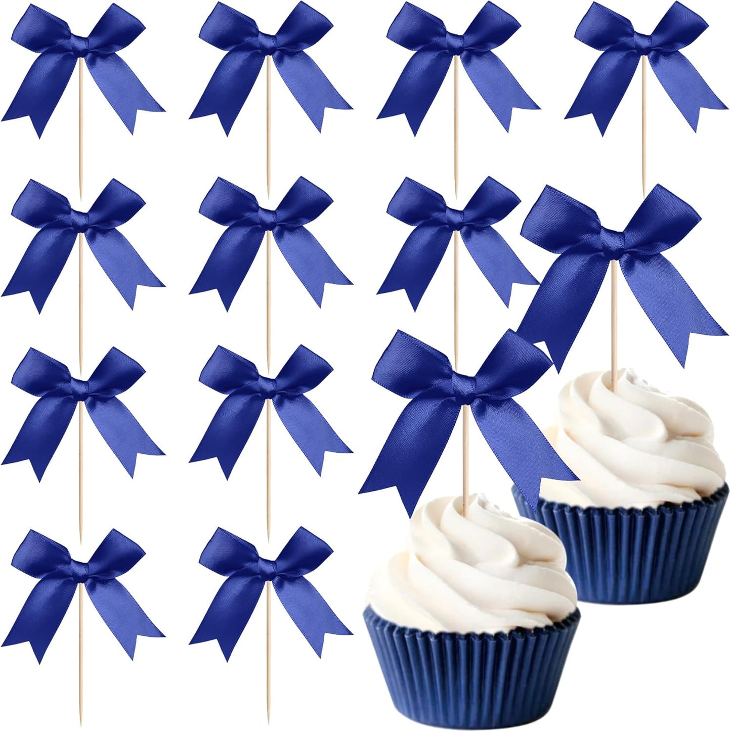 24 PCS Bow Cupcake Toppers Bow Cupcake Picks Bowknot Birthday Party Decorations Bowknot Cake Dessert Picks for Baby Shower Birthday Wedding Bridal Engagement Party Cake Decorations Supplies Yellow