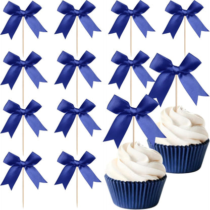 24 PCS Bow Cupcake Toppers Bow Cupcake Picks Bowknot Birthday Party Decorations Bowknot Cake Dessert Picks for Baby Shower Birthday Wedding Bridal Engagement Party Cake Decorations Supplies Yellow
