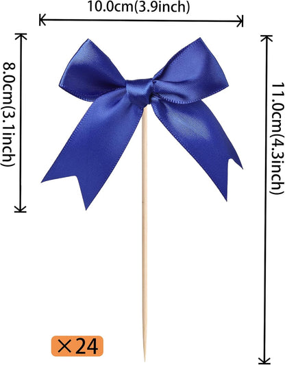 24 PCS Bow Cupcake Toppers Bow Cupcake Picks Bowknot Birthday Party Decorations Bowknot Cake Dessert Picks for Baby Shower Birthday Wedding Bridal Engagement Party Cake Decorations Supplies Yellow