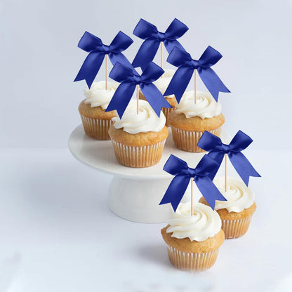 24 PCS Bow Cupcake Toppers Bow Cupcake Picks Bowknot Birthday Party Decorations Bowknot Cake Dessert Picks for Baby Shower Birthday Wedding Bridal Engagement Party Cake Decorations Supplies Yellow