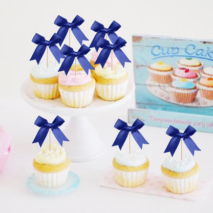 24 PCS Bow Cupcake Toppers Bow Cupcake Picks Bowknot Birthday Party Decorations Bowknot Cake Dessert Picks for Baby Shower Birthday Wedding Bridal Engagement Party Cake Decorations Supplies Yellow
