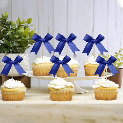 24 PCS Bow Cupcake Toppers Bow Cupcake Picks Bowknot Birthday Party Decorations Bowknot Cake Dessert Picks for Baby Shower Birthday Wedding Bridal Engagement Party Cake Decorations Supplies Yellow