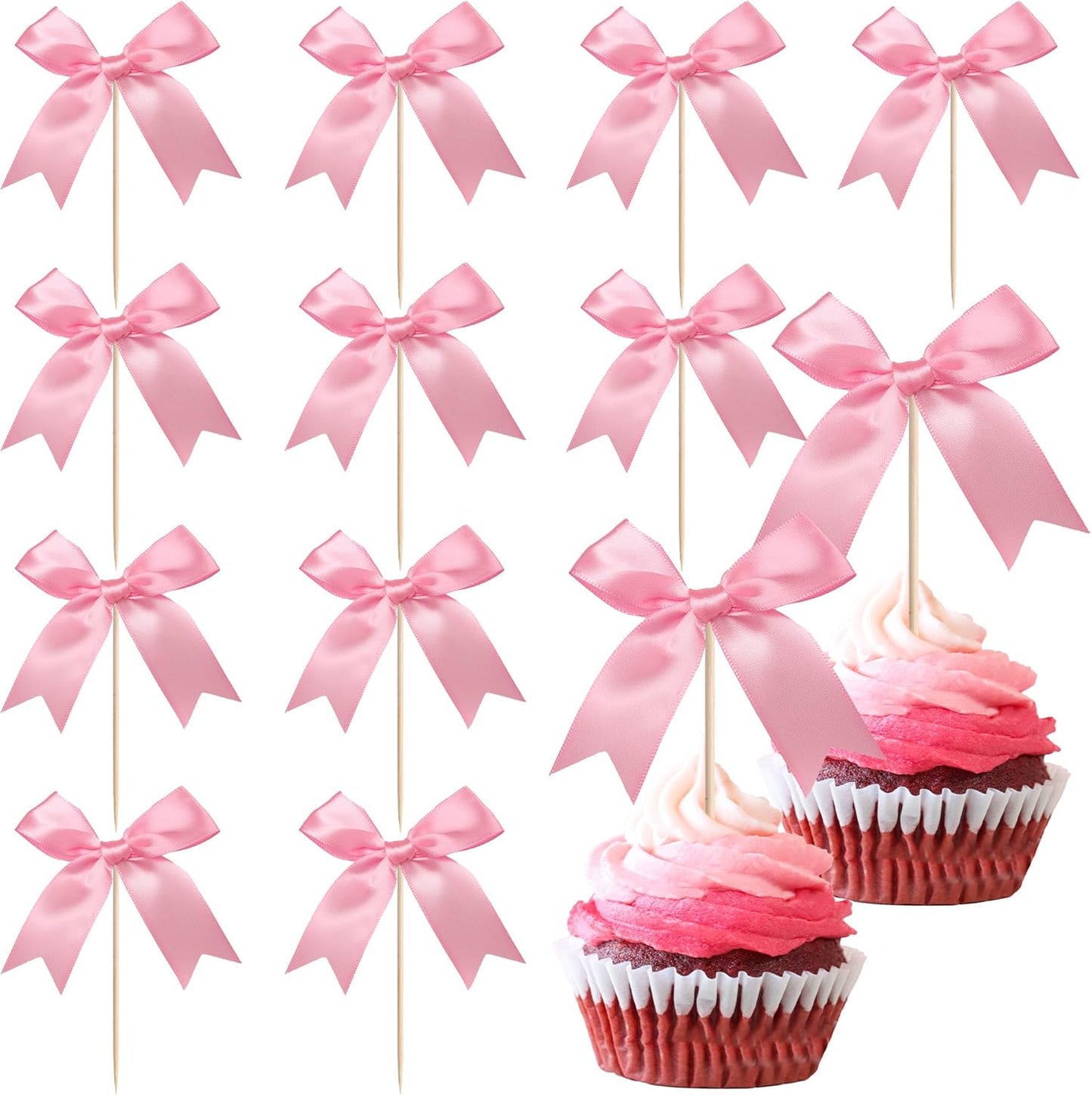 24 PCS Bow Cupcake Toppers Bow Cupcake Picks Bowknot Birthday Party Decorations Bowknot Cake Dessert Picks for Baby Shower Birthday Wedding Bridal Engagement Party Cake Decorations Supplies Yellow