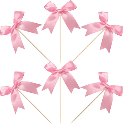 24 PCS Bow Cupcake Toppers Bow Cupcake Picks Bowknot Birthday Party Decorations Bowknot Cake Dessert Picks for Baby Shower Birthday Wedding Bridal Engagement Party Cake Decorations Supplies Yellow