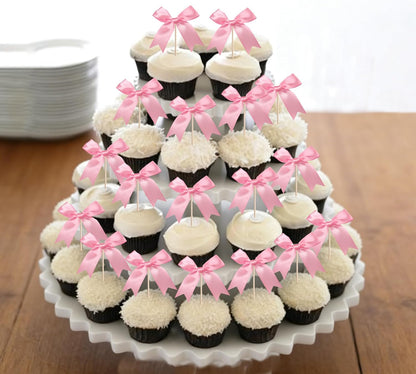 24 PCS Bow Cupcake Toppers Bow Cupcake Picks Bowknot Birthday Party Decorations Bowknot Cake Dessert Picks for Baby Shower Birthday Wedding Bridal Engagement Party Cake Decorations Supplies Yellow