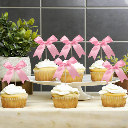 24 PCS Bow Cupcake Toppers Bow Cupcake Picks Bowknot Birthday Party Decorations Bowknot Cake Dessert Picks for Baby Shower Birthday Wedding Bridal Engagement Party Cake Decorations Supplies Yellow
