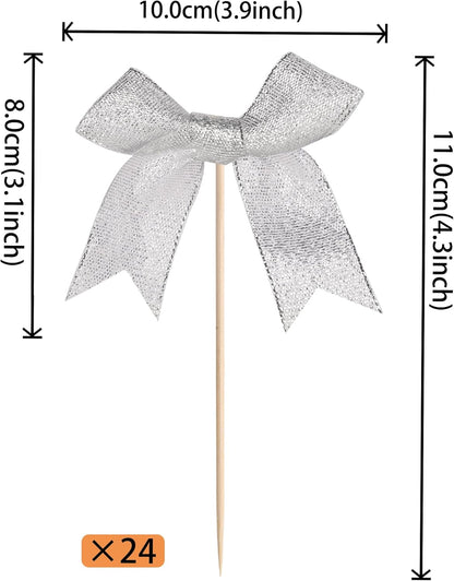 24 PCS Bow Cupcake Toppers Bow Cupcake Picks Bowknot Birthday Party Decorations Bowknot Cake Dessert Picks for Baby Shower Birthday Wedding Bridal Engagement Party Cake Decorations Supplies Yellow