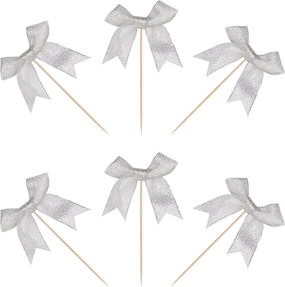 24 PCS Bow Cupcake Toppers Bow Cupcake Picks Bowknot Birthday Party Decorations Bowknot Cake Dessert Picks for Baby Shower Birthday Wedding Bridal Engagement Party Cake Decorations Supplies Yellow