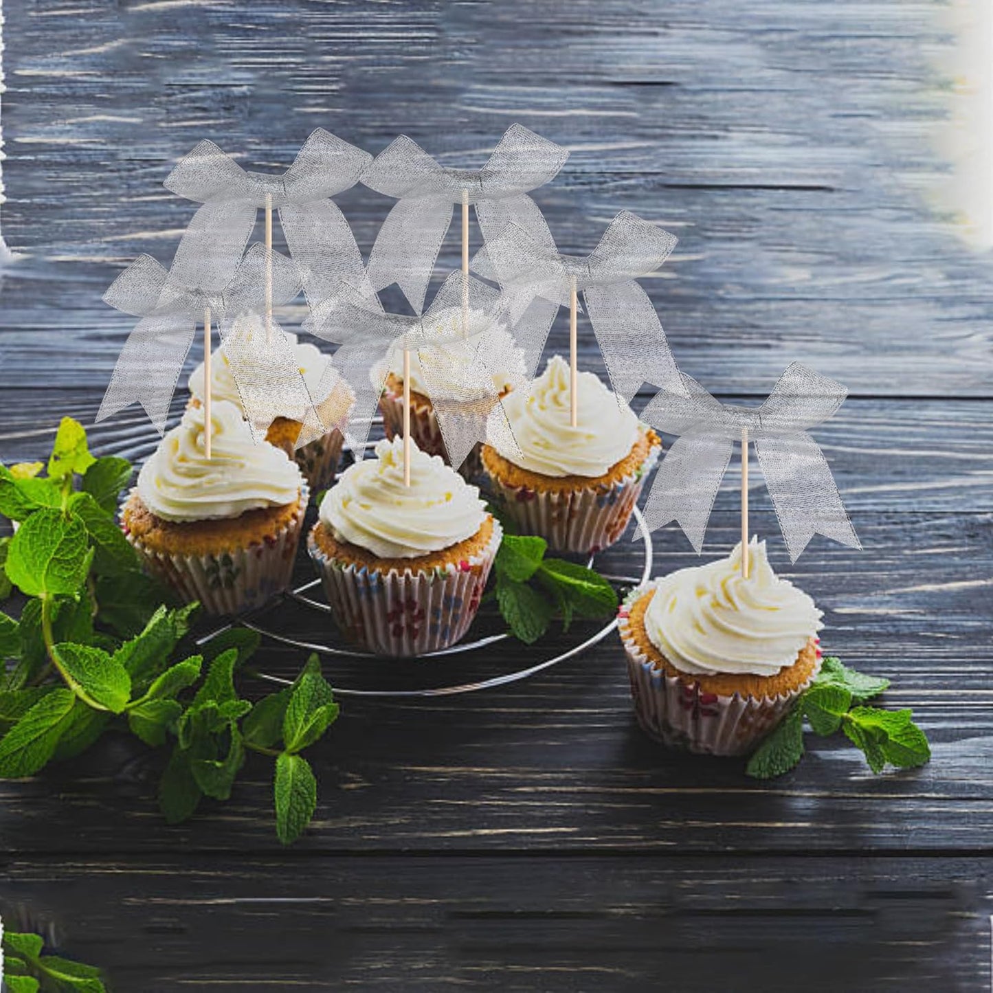 24 PCS Bow Cupcake Toppers Bow Cupcake Picks Bowknot Birthday Party Decorations Bowknot Cake Dessert Picks for Baby Shower Birthday Wedding Bridal Engagement Party Cake Decorations Supplies Yellow