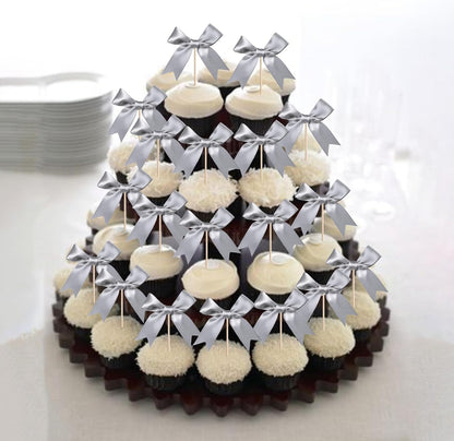24 PCS Bow Cupcake Toppers Bow Cupcake Picks Bowknot Birthday Party Decorations Bowknot Cake Dessert Picks for Baby Shower Birthday Wedding Bridal Engagement Party Cake Decorations Supplies Yellow