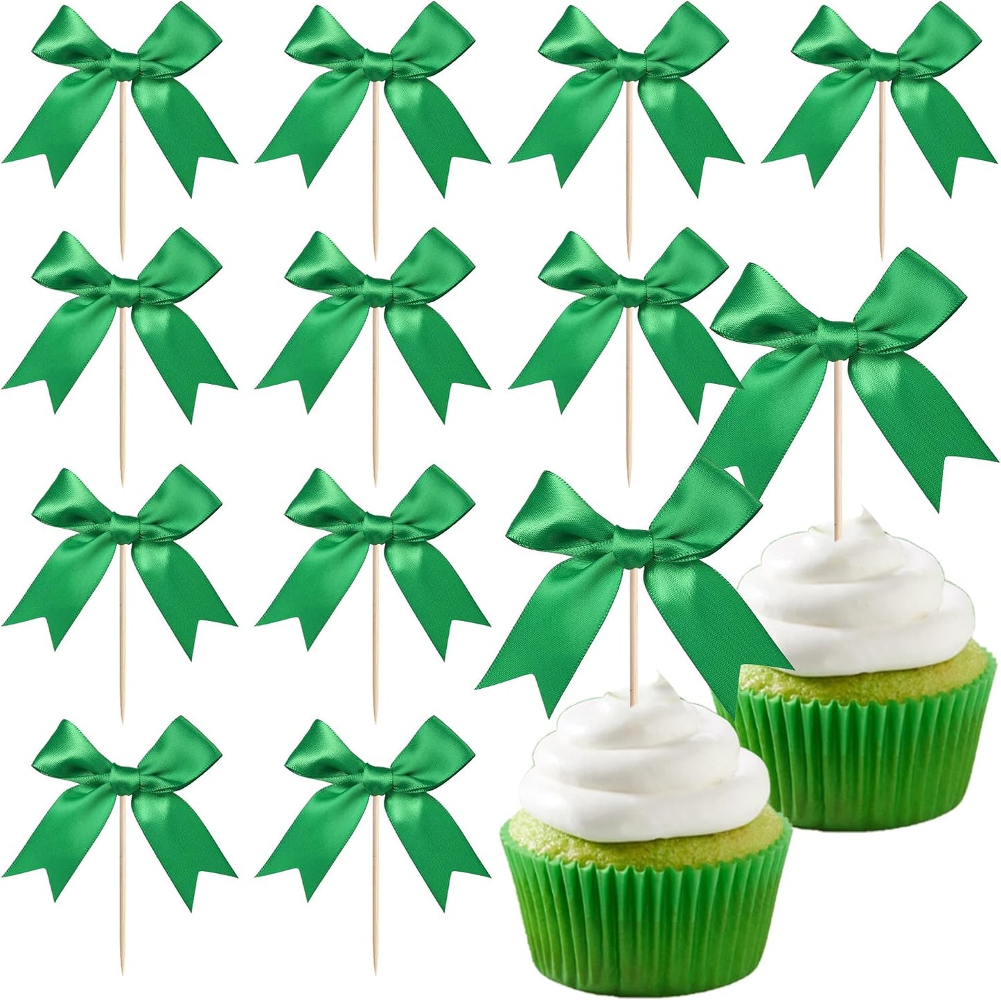 24 PCS Bow Cupcake Toppers Bow Cupcake Picks Bowknot Birthday Party Decorations Bowknot Cake Dessert Picks for Baby Shower Birthday Wedding Bridal Engagement Party Cake Decorations Supplies Yellow