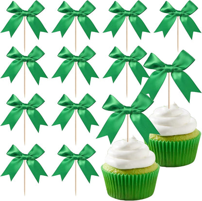 24 PCS Bow Cupcake Toppers Bow Cupcake Picks Bowknot Birthday Party Decorations Bowknot Cake Dessert Picks for Baby Shower Birthday Wedding Bridal Engagement Party Cake Decorations Supplies Yellow