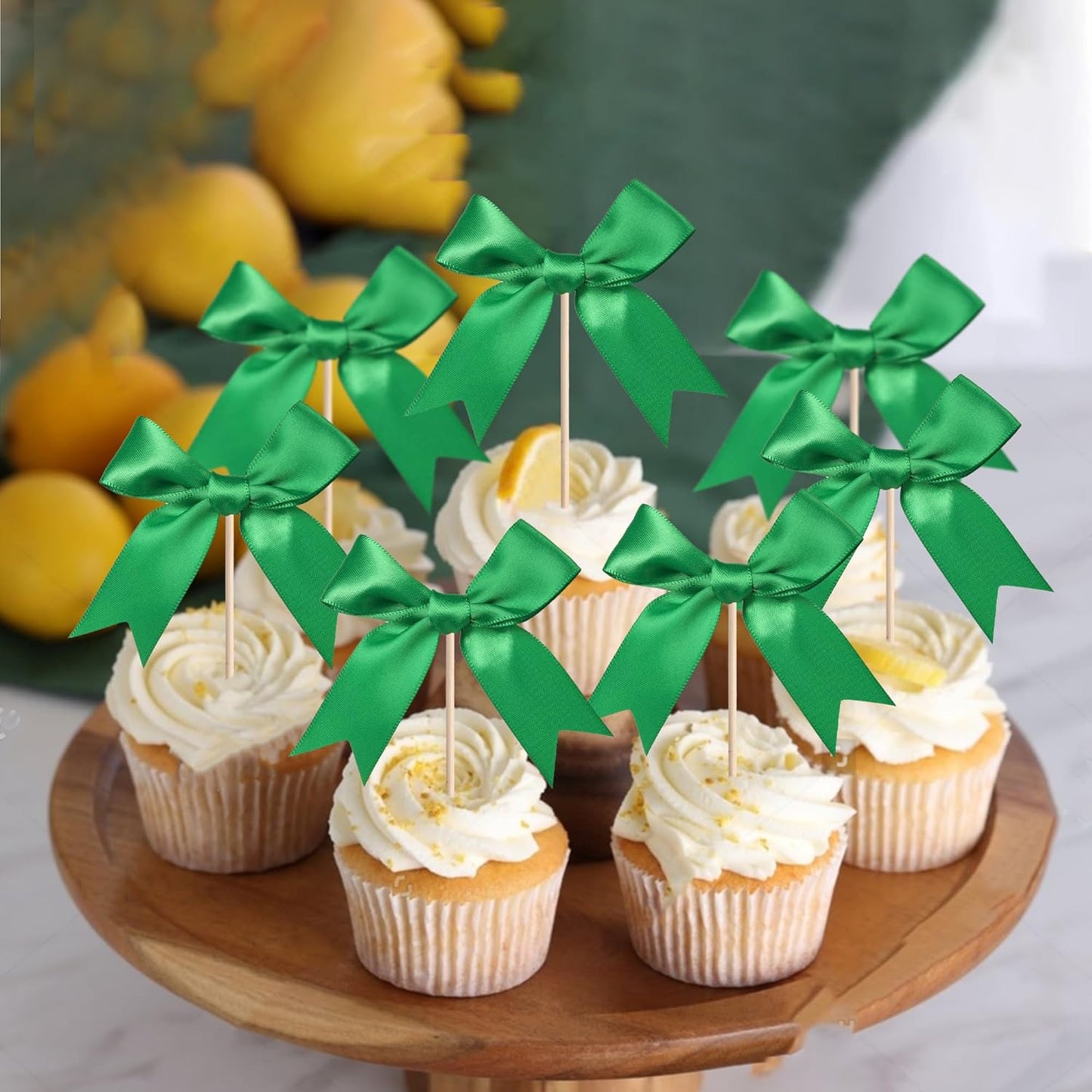24 PCS Bow Cupcake Toppers Bow Cupcake Picks Bowknot Birthday Party Decorations Bowknot Cake Dessert Picks for Baby Shower Birthday Wedding Bridal Engagement Party Cake Decorations Supplies Yellow