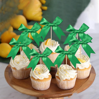 24 PCS Bow Cupcake Toppers Bow Cupcake Picks Bowknot Birthday Party Decorations Bowknot Cake Dessert Picks for Baby Shower Birthday Wedding Bridal Engagement Party Cake Decorations Supplies Yellow