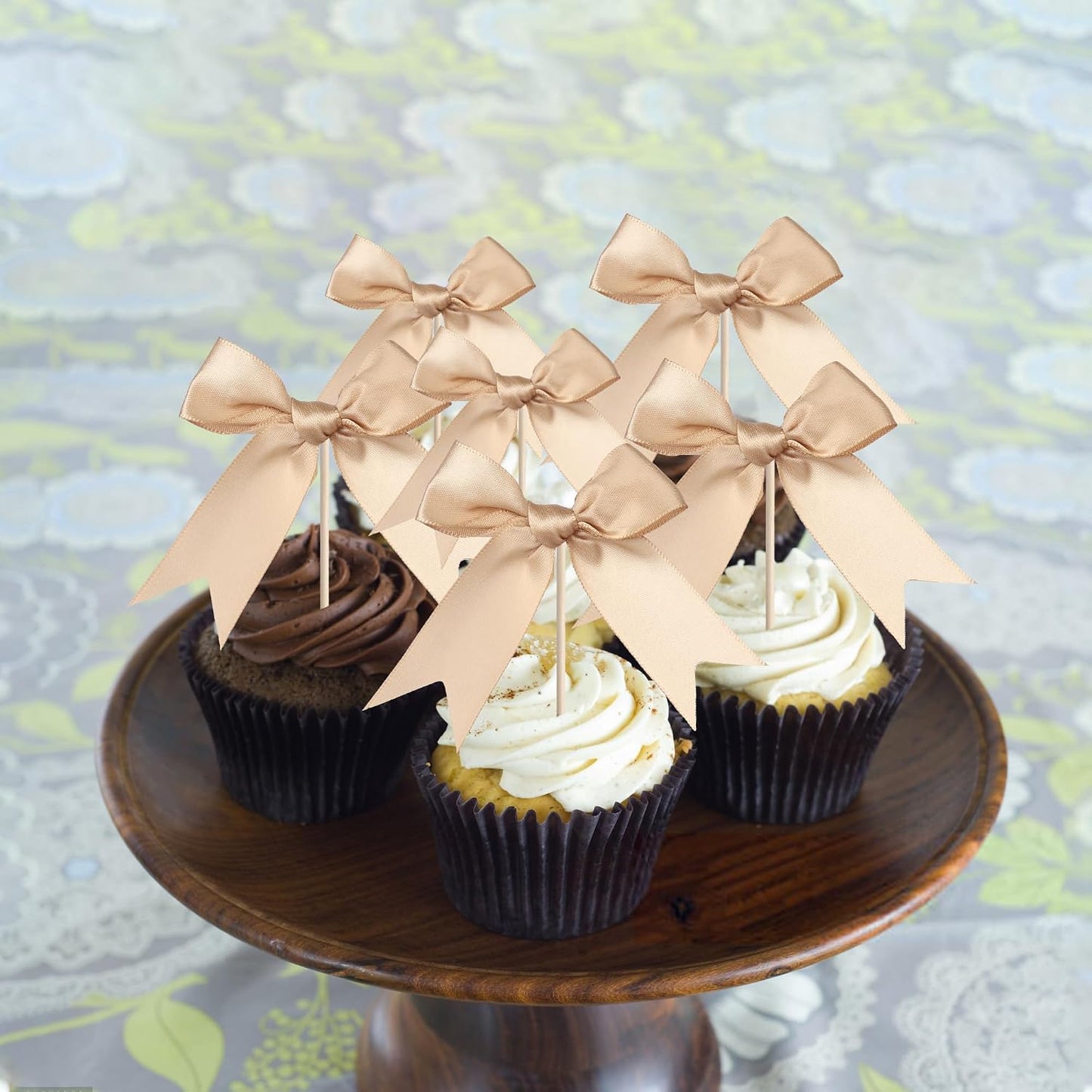 24 PCS Bow Cupcake Toppers Bow Cupcake Picks Bowknot Birthday Party Decorations Bowknot Cake Dessert Picks for Baby Shower Birthday Wedding Bridal Engagement Party Cake Decorations Supplies Yellow