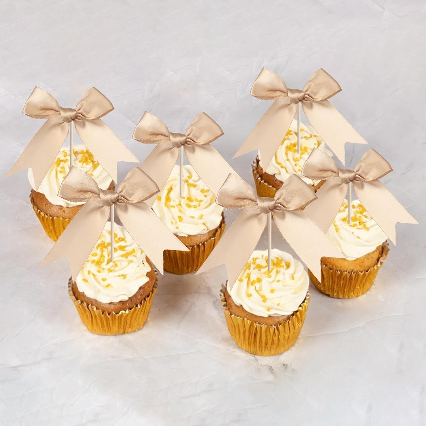 24 PCS Bow Cupcake Toppers Bow Cupcake Picks Bowknot Birthday Party Decorations Bowknot Cake Dessert Picks for Baby Shower Birthday Wedding Bridal Engagement Party Cake Decorations Supplies Yellow