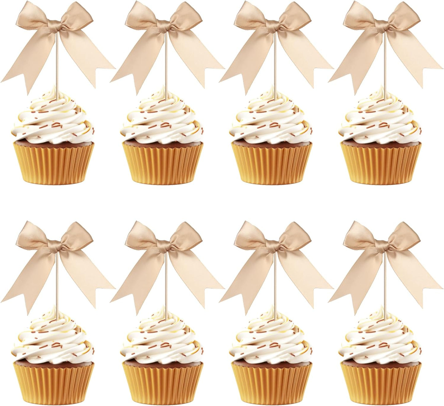 24 PCS Bow Cupcake Toppers Bow Cupcake Picks Bowknot Birthday Party Decorations Bowknot Cake Dessert Picks for Baby Shower Birthday Wedding Bridal Engagement Party Cake Decorations Supplies Yellow