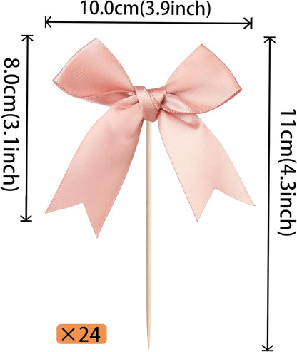 24 PCS Bow Cupcake Toppers Bow Cupcake Picks Bowknot Birthday Party Decorations Bowknot Cake Dessert Picks for Baby Shower Birthday Wedding Bridal Engagement Party Cake Decorations Supplies Yellow