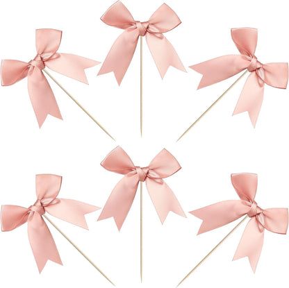 24 PCS Bow Cupcake Toppers Bow Cupcake Picks Bowknot Birthday Party Decorations Bowknot Cake Dessert Picks for Baby Shower Birthday Wedding Bridal Engagement Party Cake Decorations Supplies Yellow