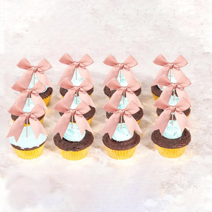 24 PCS Bow Cupcake Toppers Bow Cupcake Picks Bowknot Birthday Party Decorations Bowknot Cake Dessert Picks for Baby Shower Birthday Wedding Bridal Engagement Party Cake Decorations Supplies Yellow