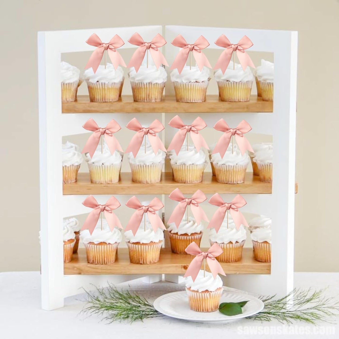 24 PCS Bow Cupcake Toppers Bow Cupcake Picks Bowknot Birthday Party Decorations Bowknot Cake Dessert Picks for Baby Shower Birthday Wedding Bridal Engagement Party Cake Decorations Supplies Yellow