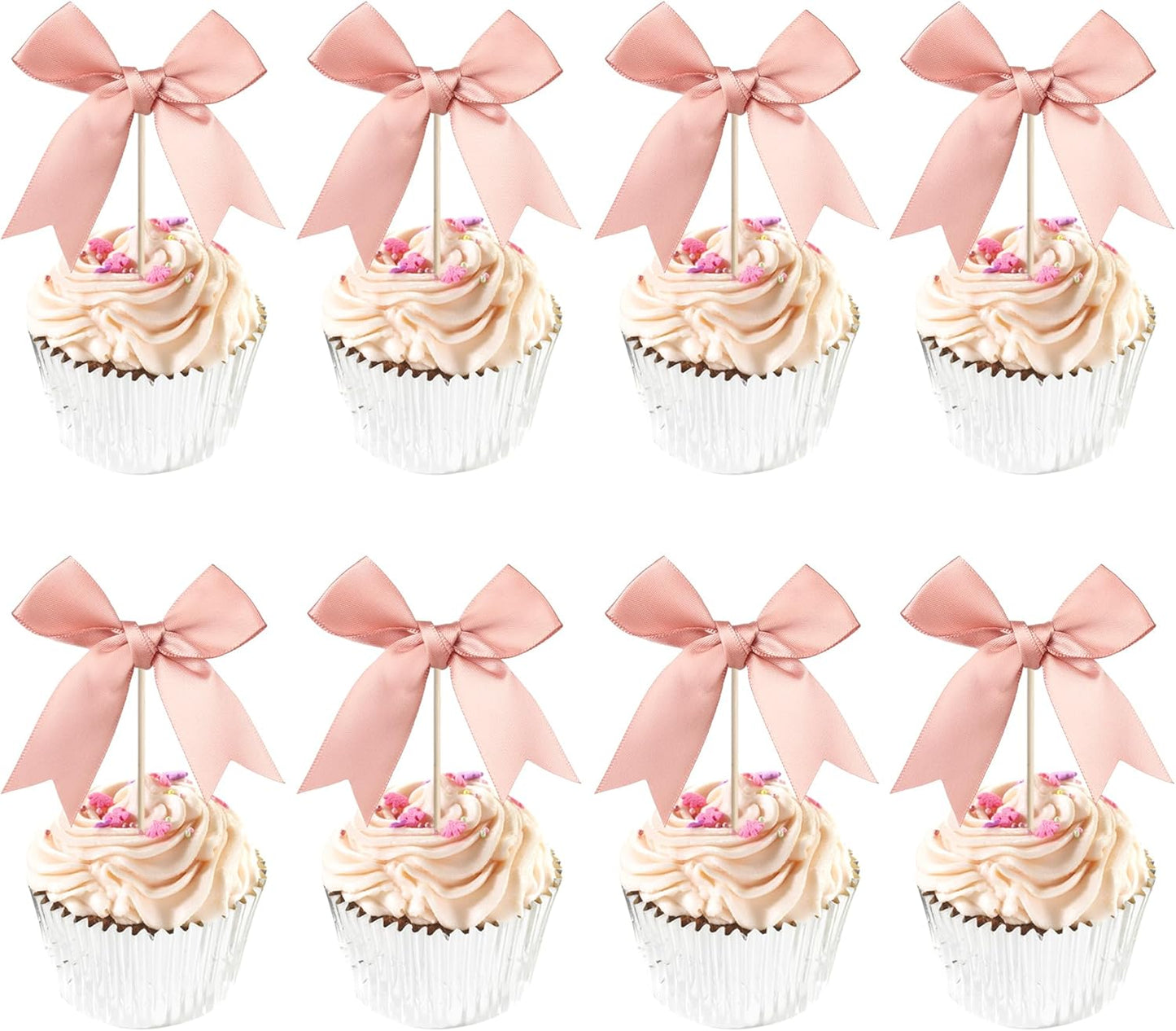 24 PCS Bow Cupcake Toppers Bow Cupcake Picks Bowknot Birthday Party Decorations Bowknot Cake Dessert Picks for Baby Shower Birthday Wedding Bridal Engagement Party Cake Decorations Supplies Yellow