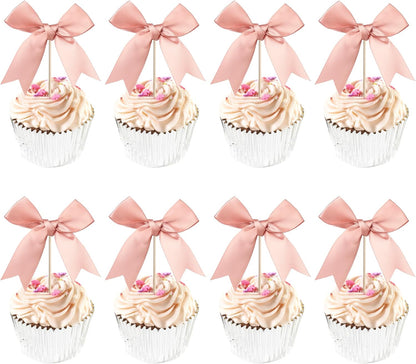 24 PCS Bow Cupcake Toppers Bow Cupcake Picks Bowknot Birthday Party Decorations Bowknot Cake Dessert Picks for Baby Shower Birthday Wedding Bridal Engagement Party Cake Decorations Supplies Yellow