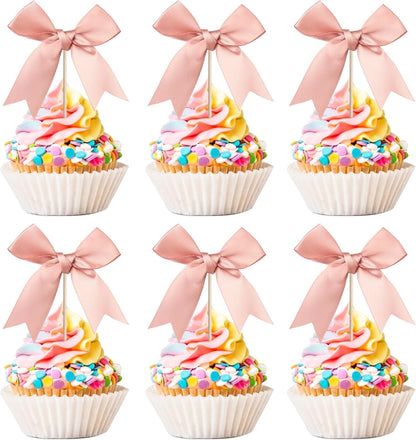 24 PCS Bow Cupcake Toppers Bow Cupcake Picks Bowknot Birthday Party Decorations Bowknot Cake Dessert Picks for Baby Shower Birthday Wedding Bridal Engagement Party Cake Decorations Supplies Yellow